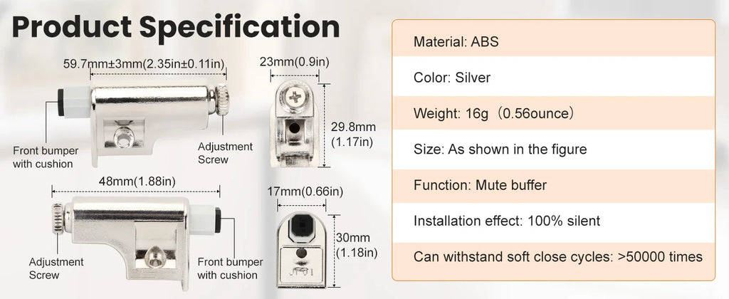 Hardware Soft Close Damper for Cabinet Doors Compact SoftClose Cabinet Adapter Hardware Hinge Polished Nickel SCD103