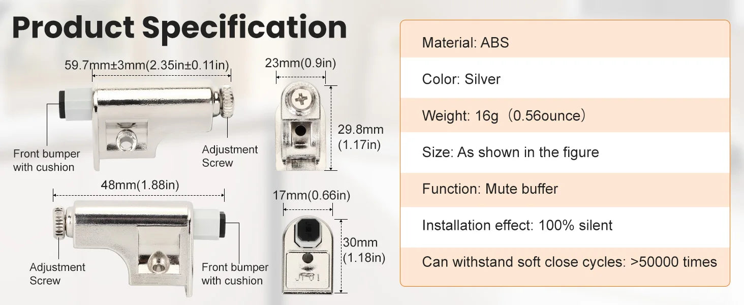 Hardware Soft Close Damper for Cabinet Doors Compact SoftClose Cabinet Adapter Hardware Hinge Polished Nickel SCD103