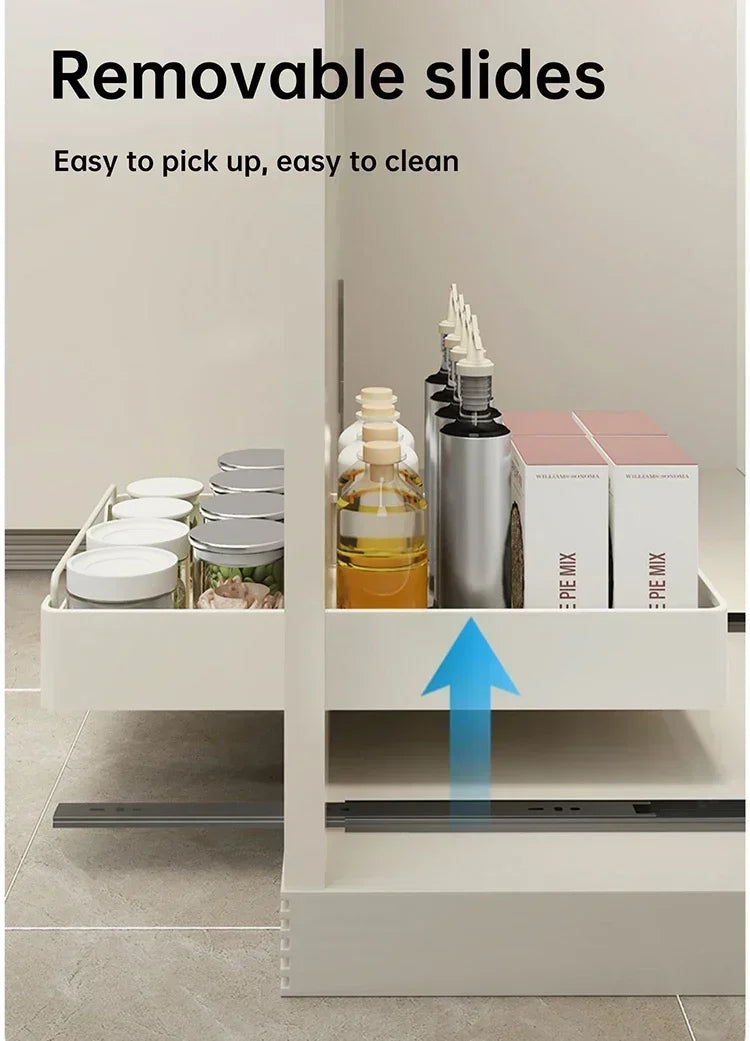 ZEXEF Kitchen Storage Box with Sliding Rail Pull-out Cabinet Storage Rack Spice Pantry Shelves Drawer Kitchen Organizer Basket