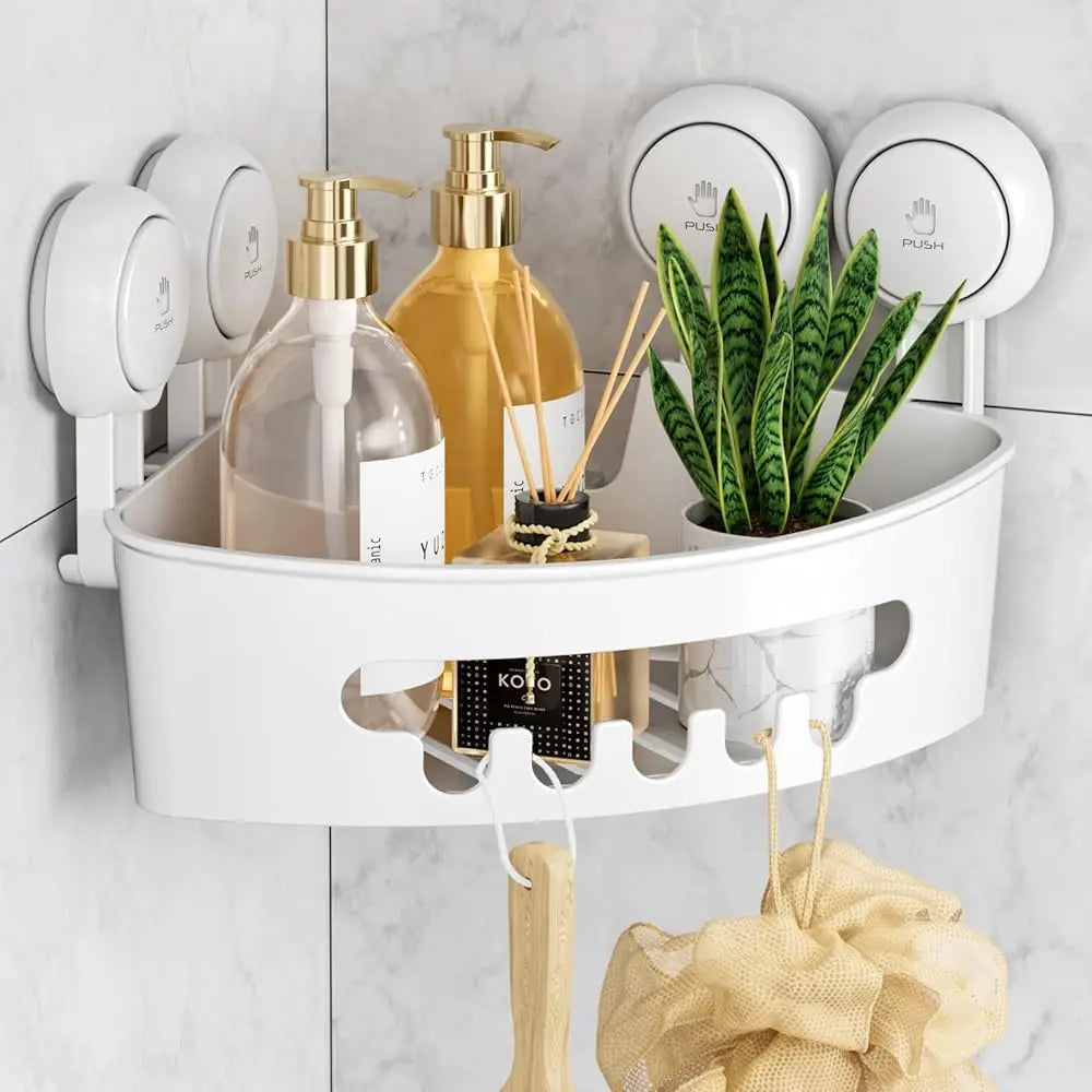 TAILI Corner Shower Caddy Suction Cup No-Drilling Removable Shower Caddy Basket Powerful Suction Bathroom Shower Shelf Organizer