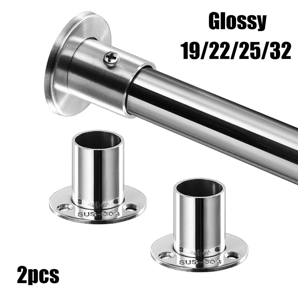 2pc 19-32mm Stainless Steel Wardrobe Support Closet Rod Flange Bracket Clothes Rod For Seat Hanger Pipe Holder