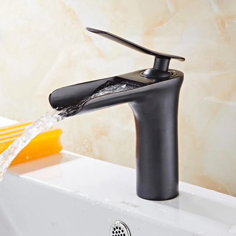 Basin Faucets Waterfall Bathroom Faucet Single handle Basin Mixer Tap Bath Antique Brass Faucet Sink Water Crane Silver Taps