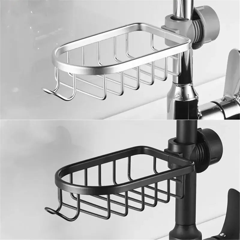 Bathroom Shelf Black Shower Storage Basket Storage Rack Adjustable Faucet