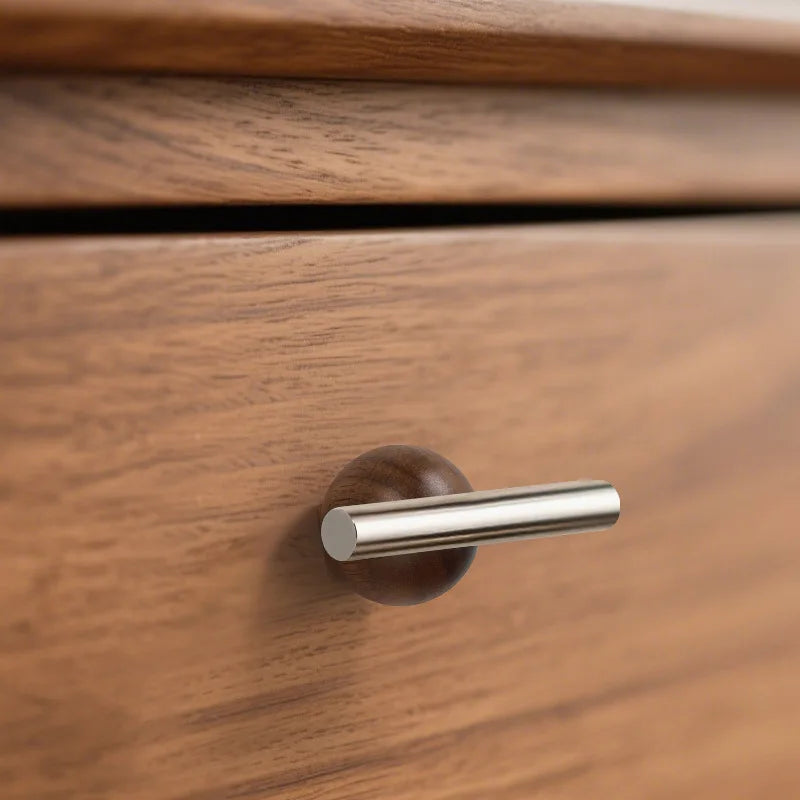 Shiny Silver Brass Cabinet Handles Chrome Wardrobe Pulls with Walnut Wood Ball Drawer Bar Modern Furniture Door Knobs