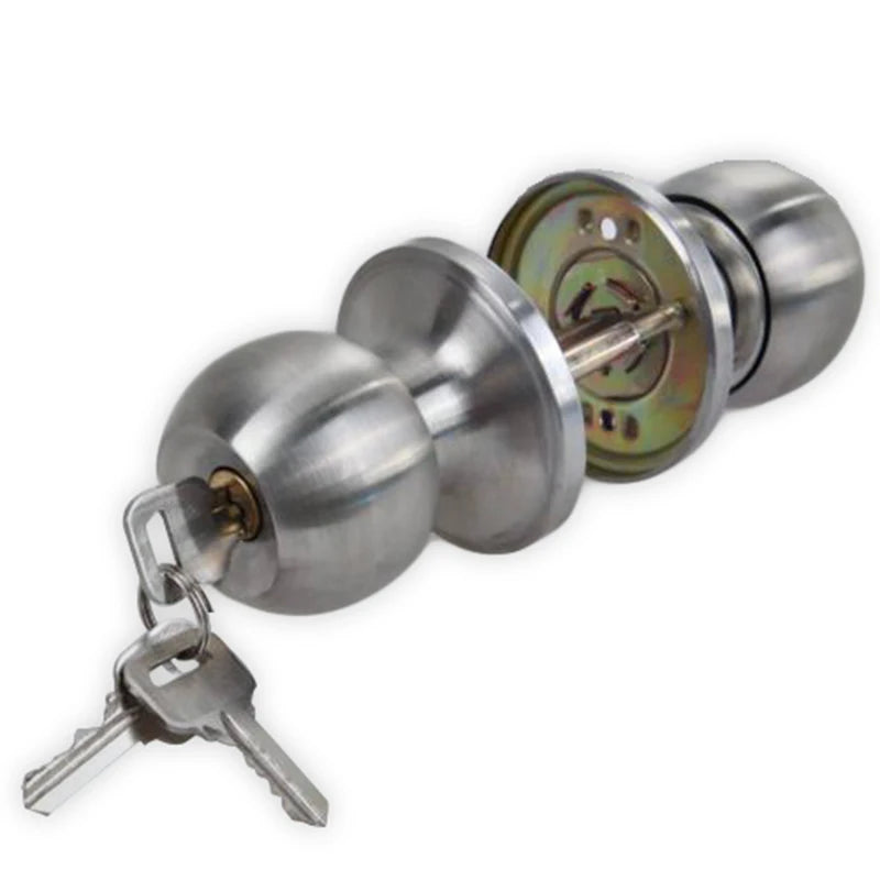 Door Set Knob Handle Lock With Key Privacy Passage Round Sliver Bathroom Shower Entrance Stainless Steel Useful
