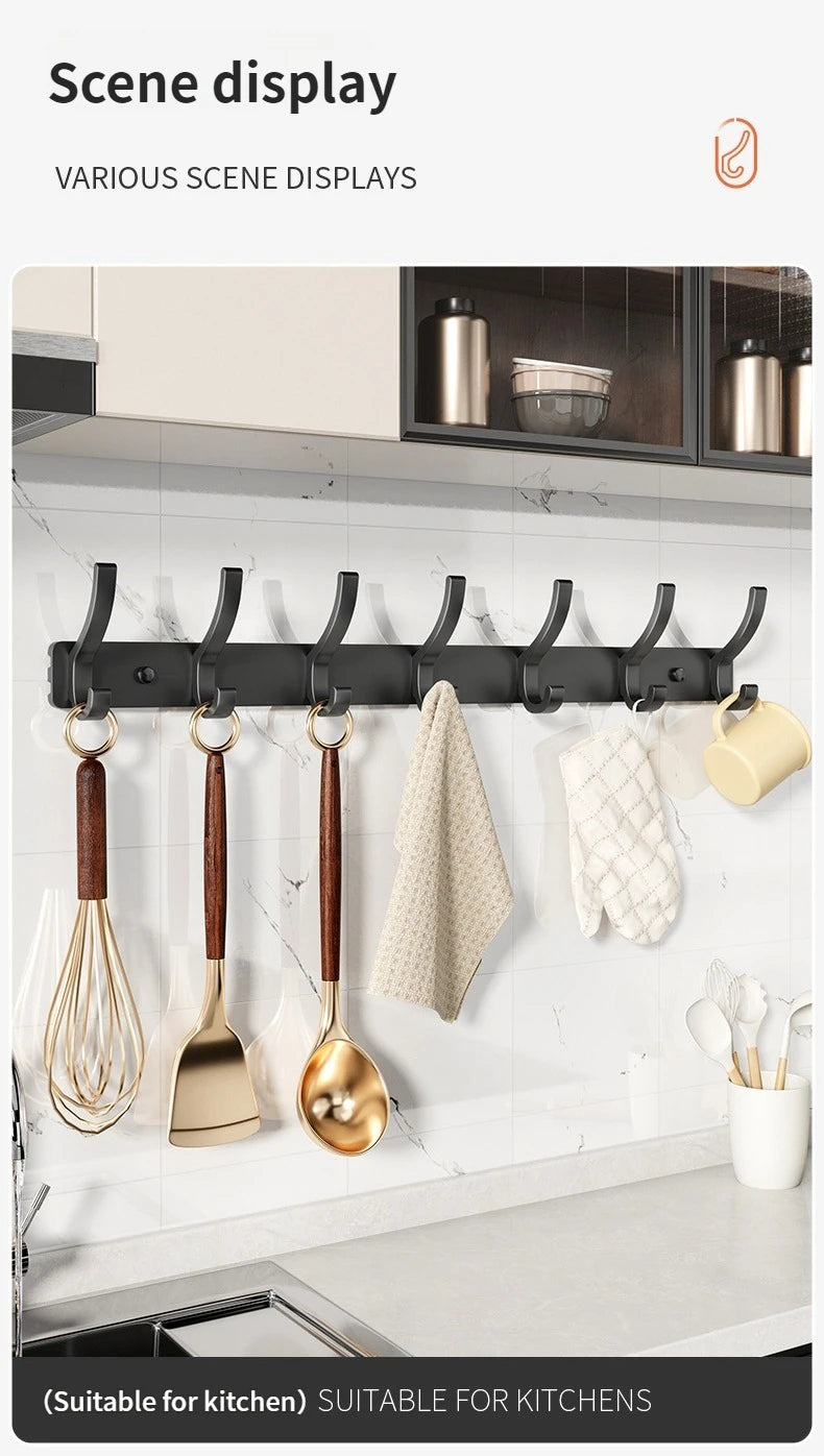 no drill Holes One Row Hangers Kitchen Towels Clothes Hats Toilet Towel Rack Storage Wall Mounted Door Back Rod Hook