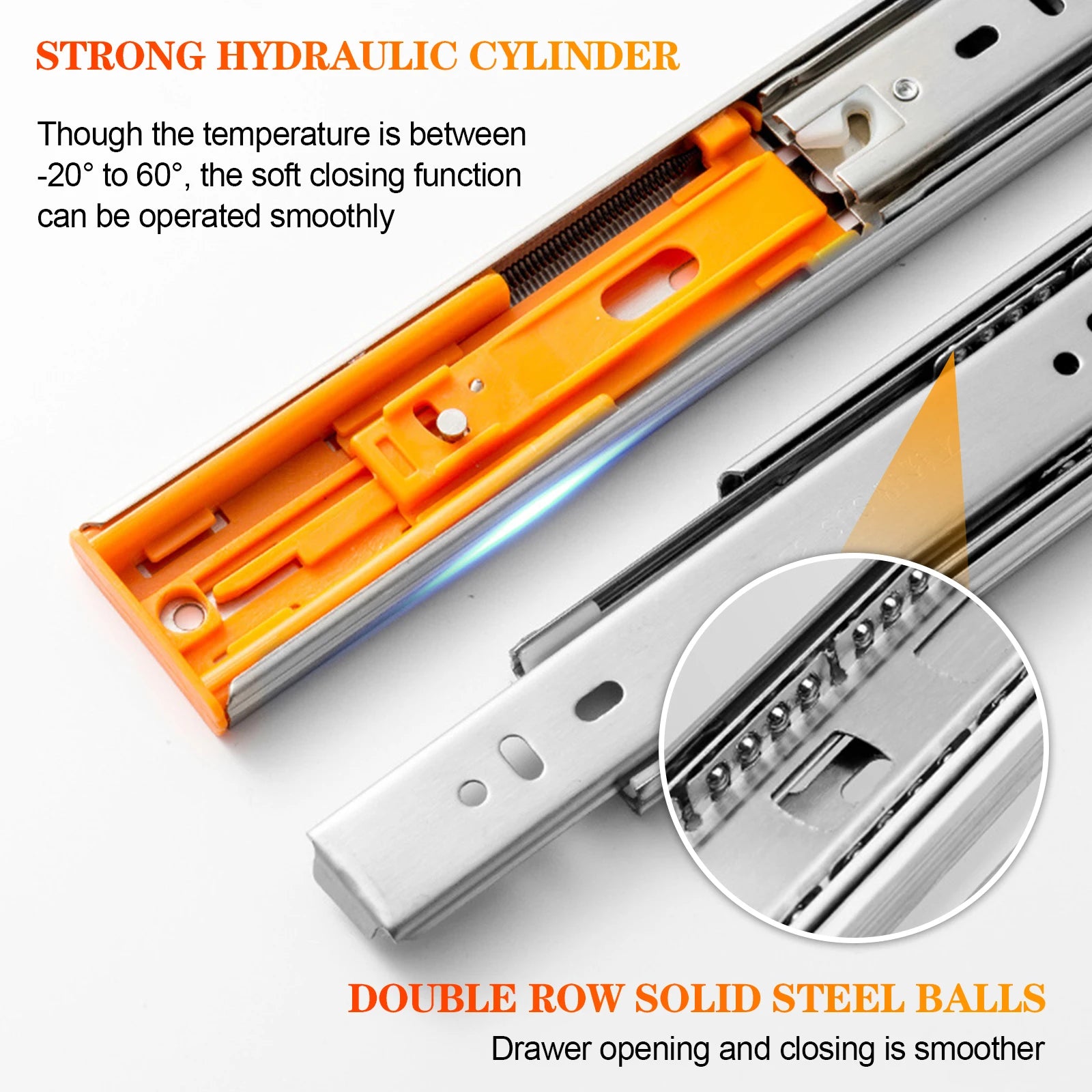 1 pair of full extension rails for 10, 12, 14, 16, 18, 20, 22, 24 inch drawers, 100 lb load capacity metal bearing with ball