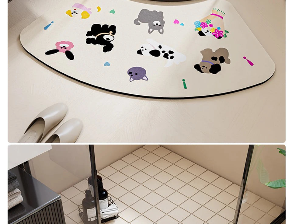 Bathroom Floor Mat Water-absorbing Non-slip Wash-free Carpet Curved Minimalist Beige Bathroom Rug Door Home Decoration Foot Mat