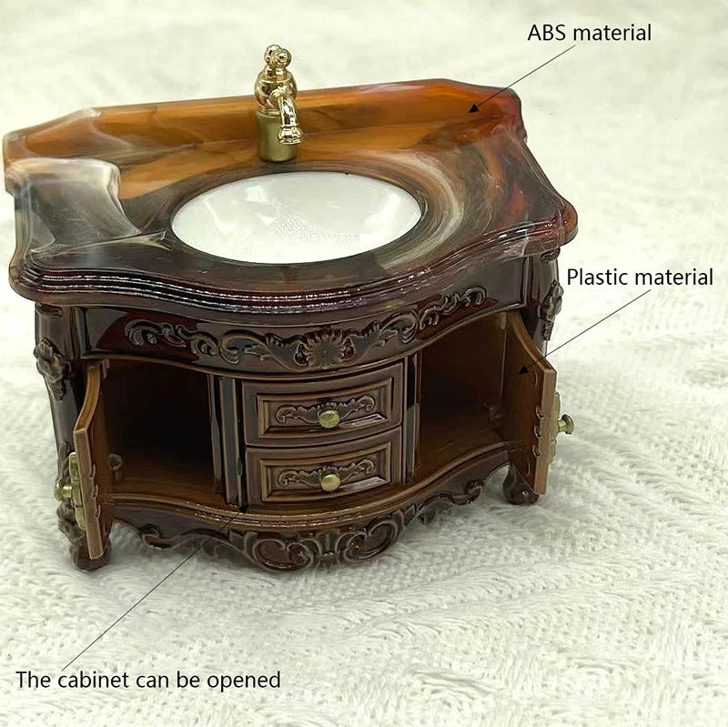 Dollhouse Decoration Accessories; Mini Bathroom Furniture with Basin, Sink and Mirror.