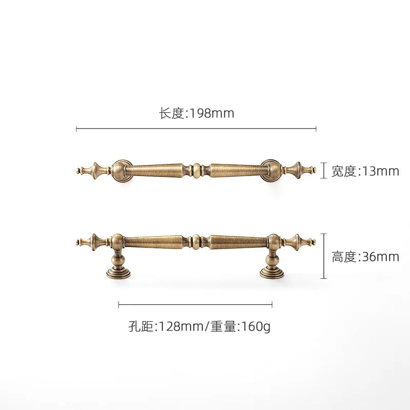 High-end Antique Bronze Door Handles and Knobs Solid Brass Antique Drawer Pulls Kitchen Cupboard Handle Gold Cabinet Handles