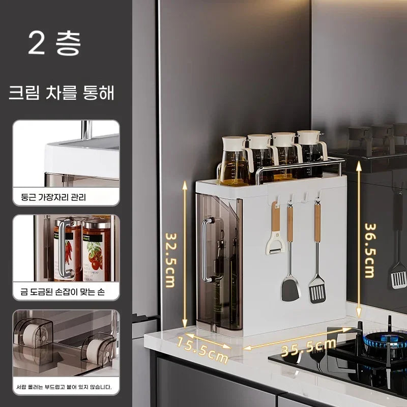 2/3 Layer Spice Storage Rack Kitchen Organize Spice Shelf Pull-Out Efficient Locker With Hooks Wheels Integrated Slim Cabinet