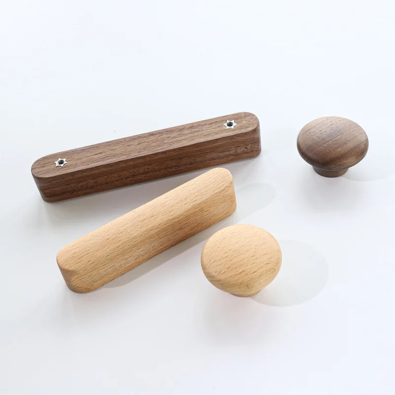 Modern Nordic Solid Wood Cabinet Handles Eco-Friendly Child-Safe Drawer Pulls for Kids Room Furniture Wooden Cabinets Pull