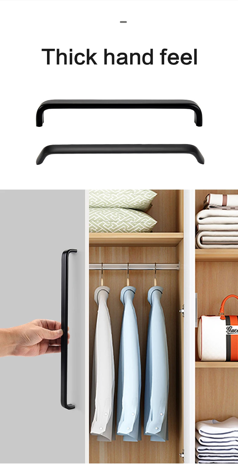 Modern Furniture Handles Black Wardrobe Door Pulls Silver Long Drawer Pulls Bathroom Cabinet Handle Aluminum Alloy Curved Handle