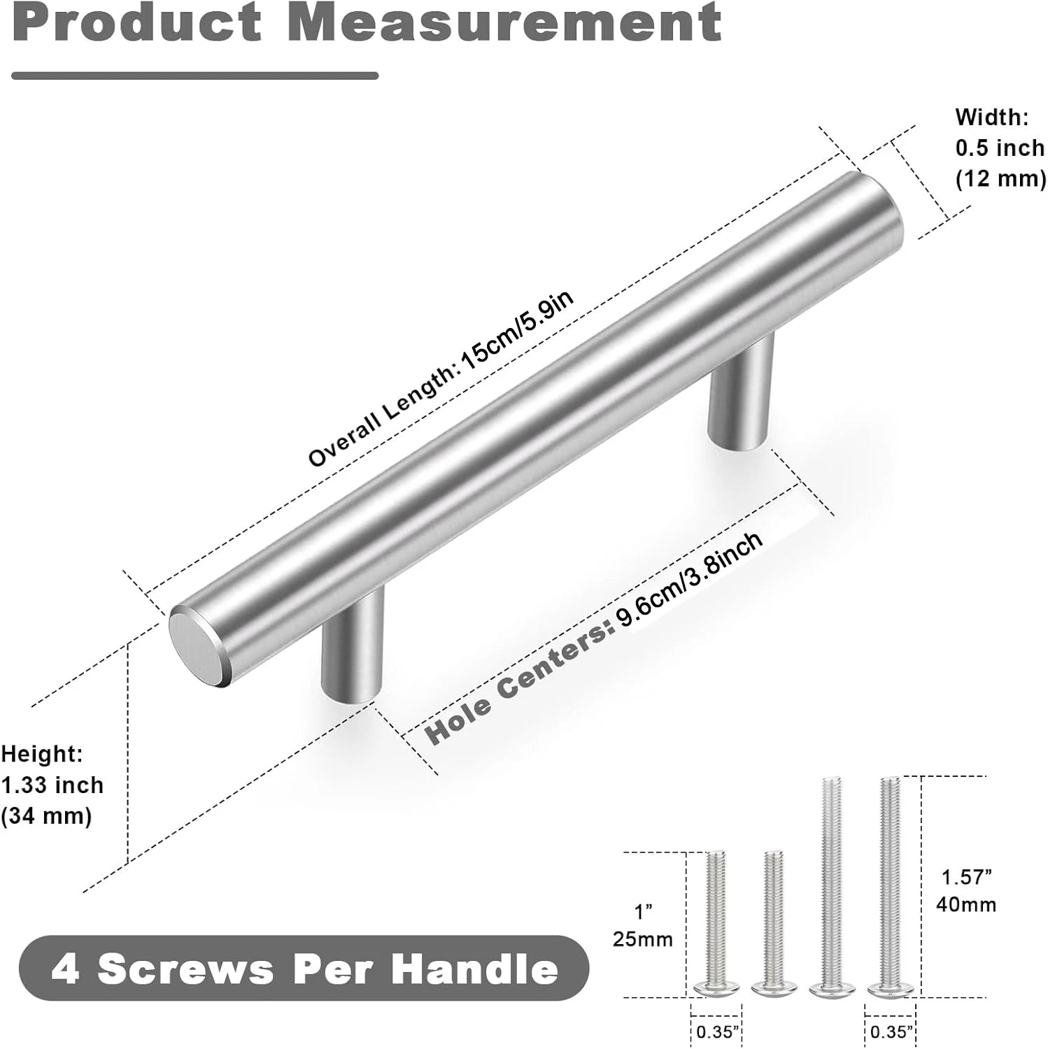 25 Pcs Brushed Nickel Cabinet Handles 3.8 Inch Hole Center Drawer Pulls Cabinet Pulls Kitchen Handles for Drawers, Cupboards