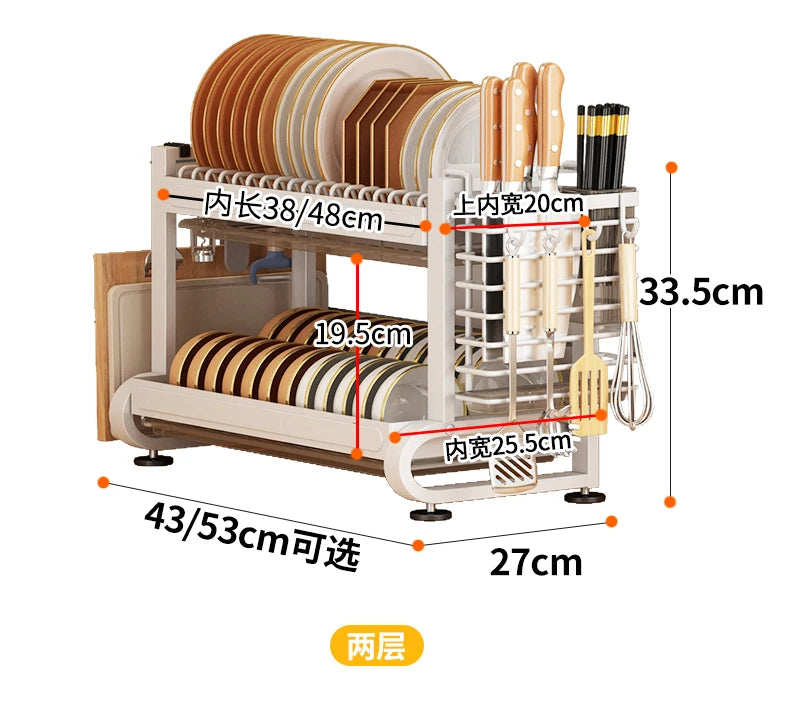 Kitchen Dish Storage Rack, External Hook Plate Organizer, Multi-Function Home Plate Holder, Compact Dish Organizer