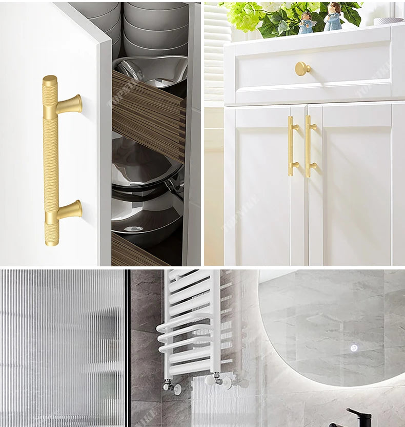 Simple Kitchen Cabinet Wardrobe Door Handles Drawer Knobs and Handles for Furniture Gold Black Knurled Nordic Style