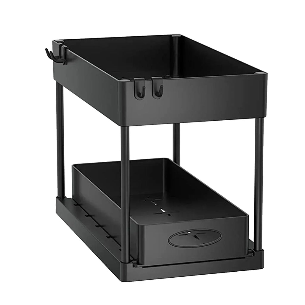 2 Tier Under Sink Organizer Sliding Cabinet  Organizer Storage Rack with Hooks Hanging Cup Bathroom Kitchen Organizer