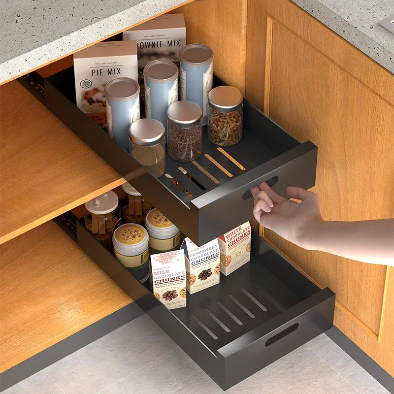 Pull-out Kitchen Drawer Type Storage Rack Multifunctional Storage Box with Sliding Rail Spice Pantry Shelves Drawer Kitchen Rack