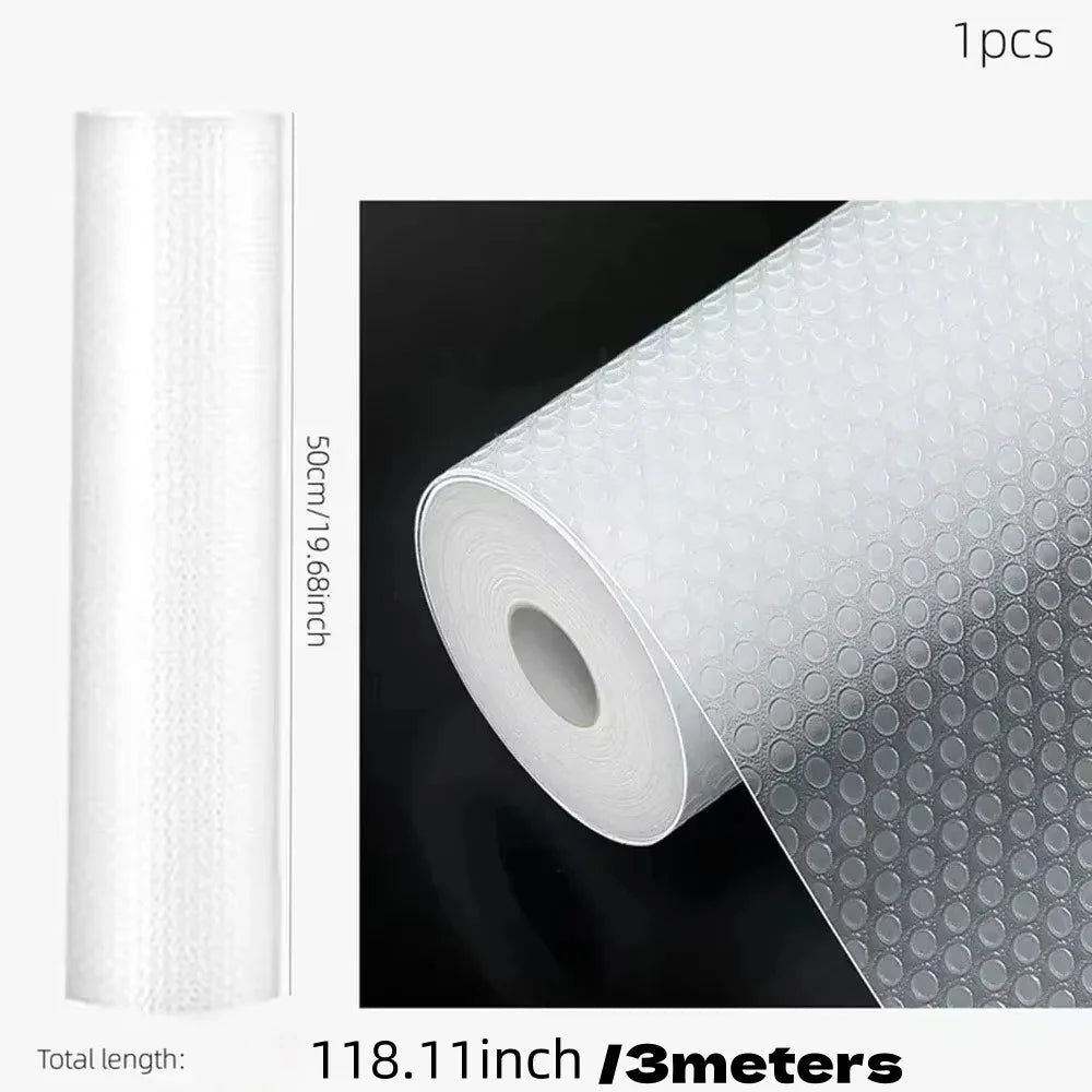 1 pc 3meters/118.11in Reusable Drawer Liners Washable Dustproof and Non-slip Placemats Kitchen Cabinet Mats Refrigerator