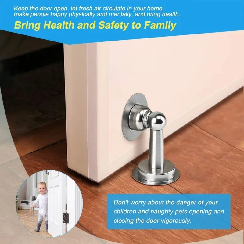 Stainless Steel Door Stoppers Strong Magnetic Door Catch Heavy Duty Door Holder Stops Wall Floor Mounting Magnet Keep Door Open