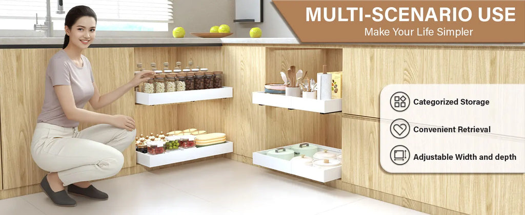 Pull Out Tray Organizer Kitchen Storage Rack Cabinet Expandable Under Sink Spice Boxes Silent Slide Drawer Style Bowl Dish Shelf