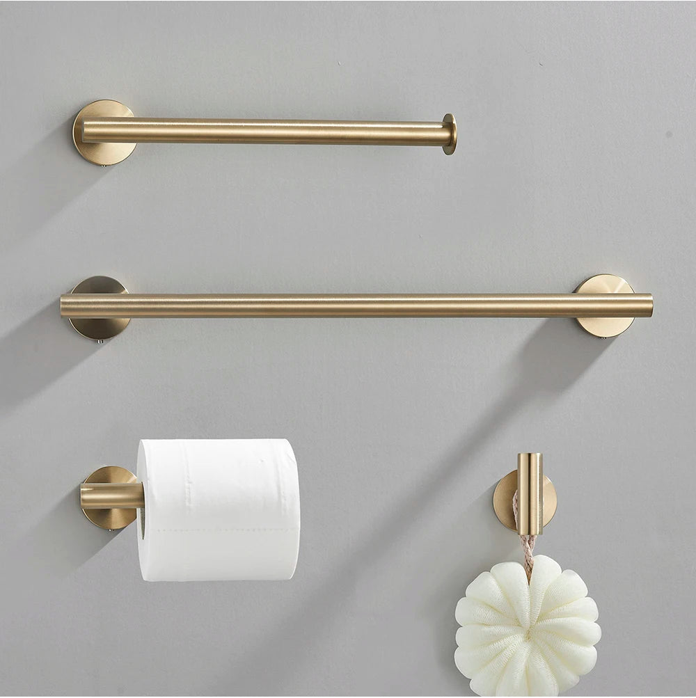 Brushed Gold Bathroom Accessories Towel Bar Bath Robe Hook Bathroom Hardware Set Shelf for Towels Paper Tissue Holder