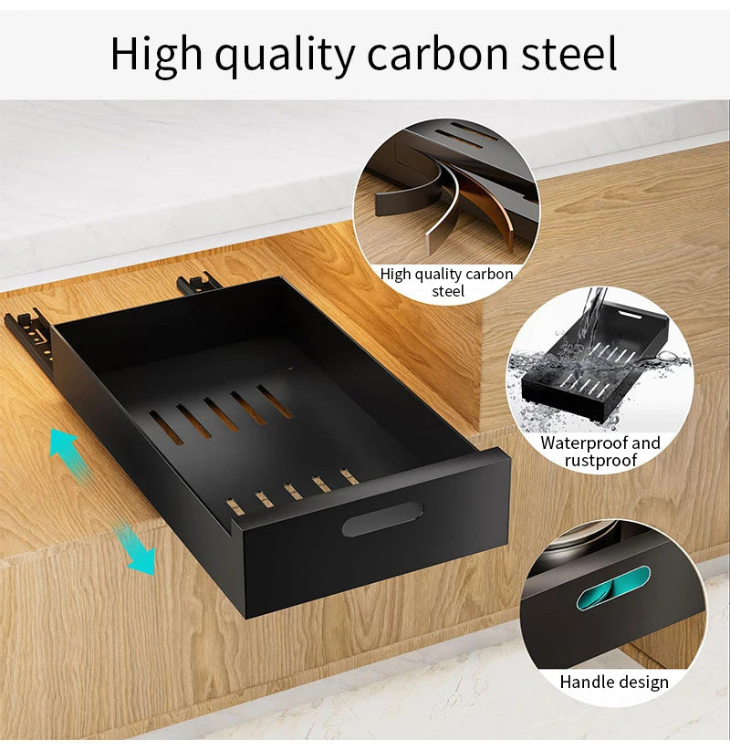 Pull-out Kitchen Drawer Type Storage Rack Multifunctional Storage Box with Sliding Rail Spice Pantry Shelves Drawer Kitchen Rack