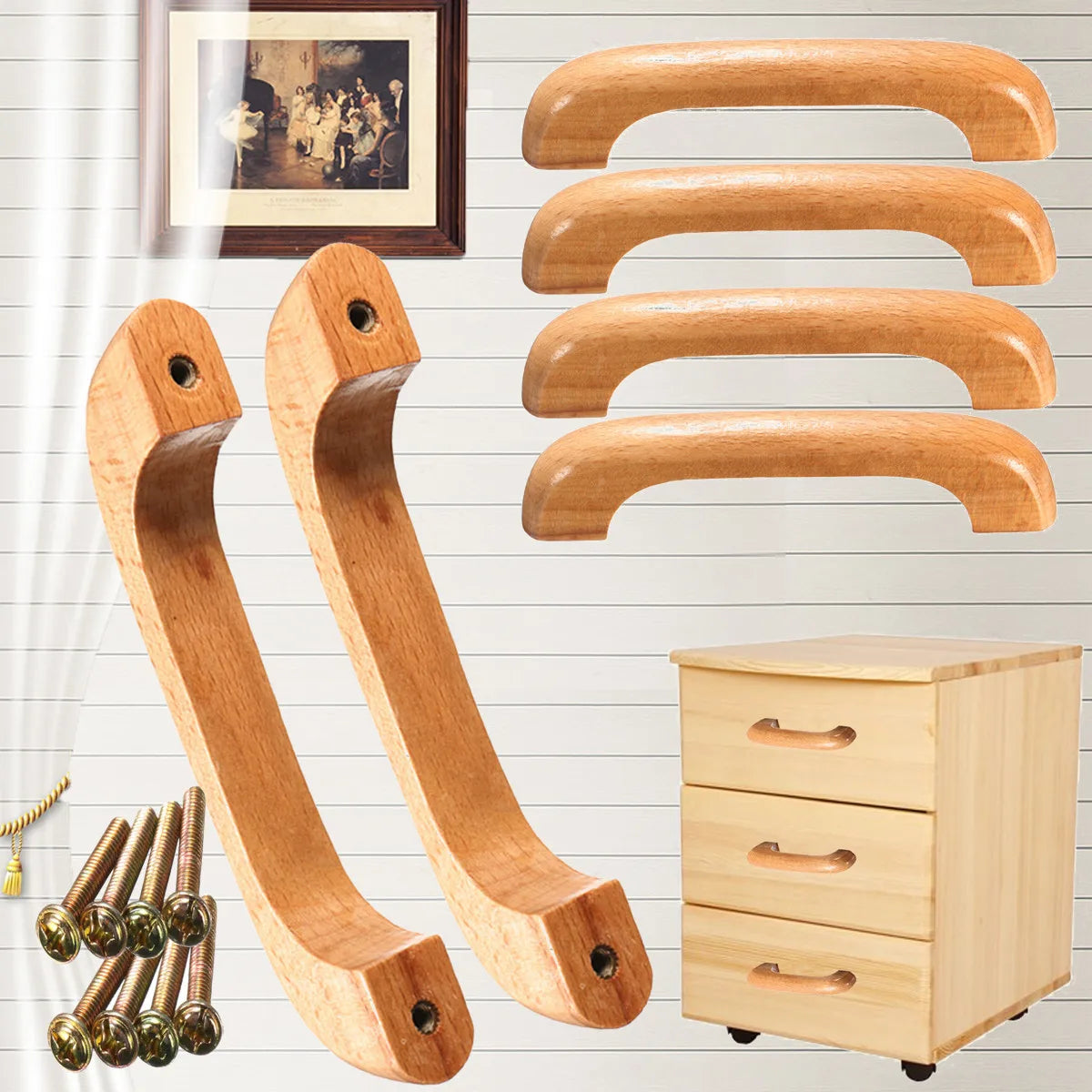 1/4pcs Round Wooden Drawer Cabinet Pulls Door Handles Cabinet Kitchen Furniture Solid Wood Furniture Handle Knob Furniture
