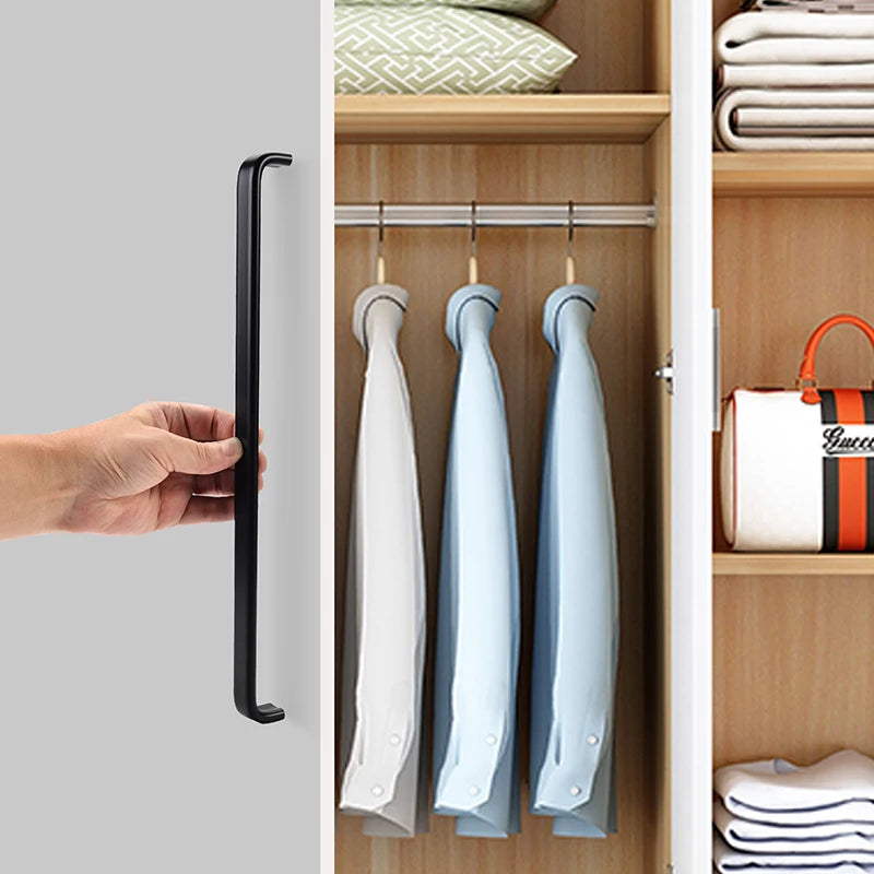 Modern Furniture Handles Black Wardrobe Door Pulls Silver Long Drawer Pulls Bathroom Cabinet Handle Aluminum Alloy Curved Handle