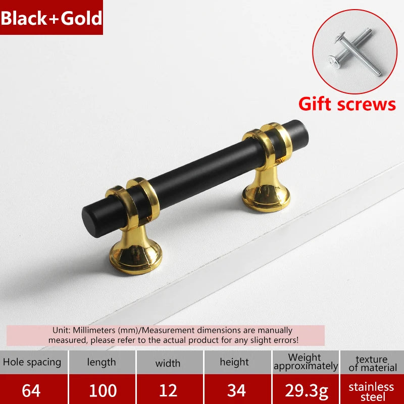 Modern Black Gold Cabinet Handles - Solid Drawer Knobs For Kitchen Furniture With Zinc Alloy Material
