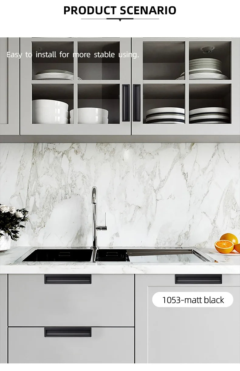 Embedded Hidden Furniture Handles Modern Aluminum Alloy Wardrobe Door Pulls Matte Black Kitchen Cabinets Knob Decoration Handles