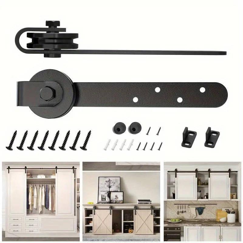 Sliding Barn Door Hardware Kit, Satin Metal Track System with Mounting Brackets and Rollers for Doors, No Long Track Included