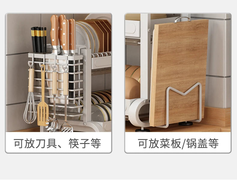 Kitchen Dish Storage Rack, External Hook Plate Organizer, Multi-Function Home Plate Holder, Compact Dish Organizer