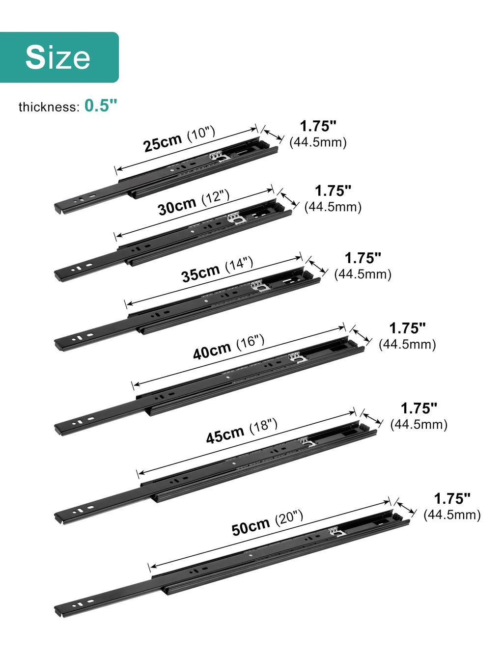 Drawer Rail 10~20Inch Stainless Steel Ball Bearing Slides Drawer Sliding Track 3-Section Full Extension Cabinet Furniture Slides