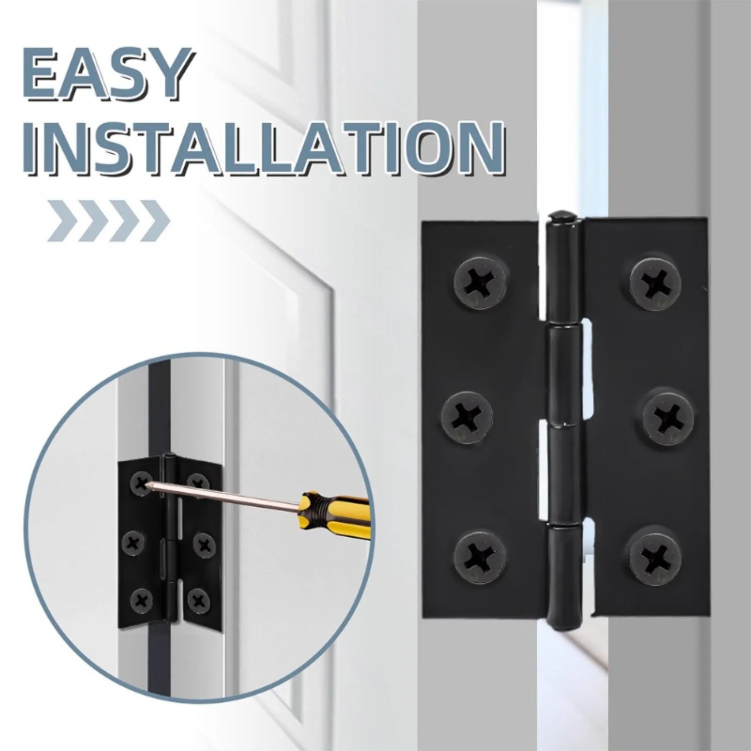 Black Door Hinges Stainless Steel Butt Hinges with Screws Cabinet Drawer Furniture Hinges Mounting Plate Flat Fixing Brackets