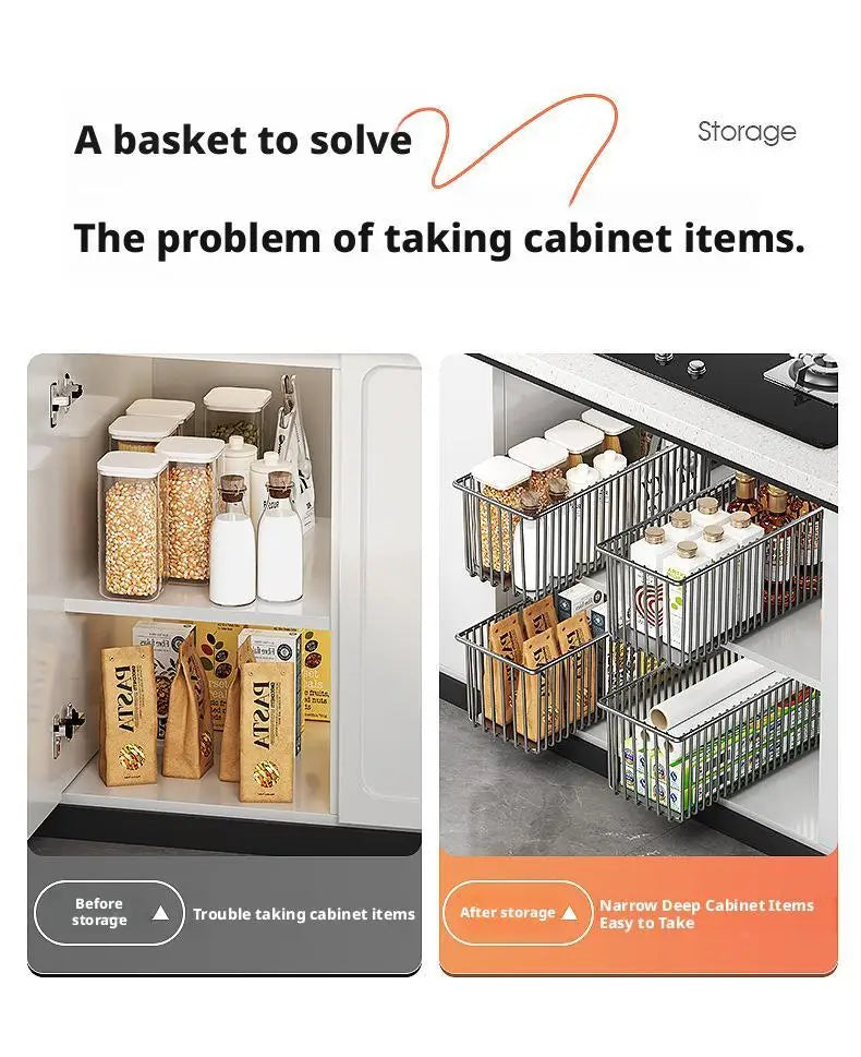 Pull Out Cabinet Organizer Basket Under The Sink Slide-out Drawer Storage Box Kitchen Sideboard Sliding Drawer Rack Shelf