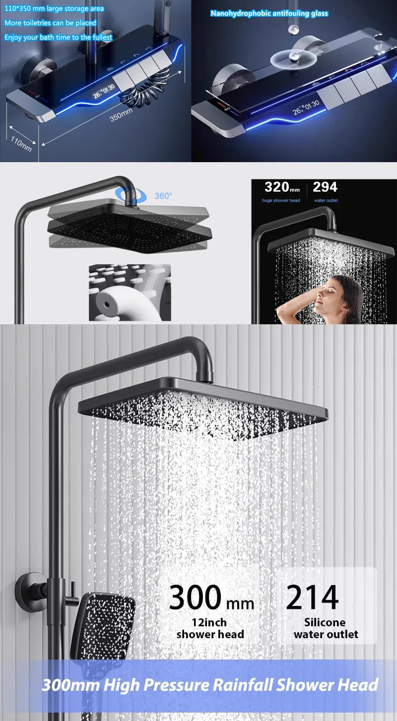 Piano Digital Bathroom Shower Set Senducs Hot Cold Bathroom Mixer Faucets System Brass Gun Grey Digital Piano Shower System