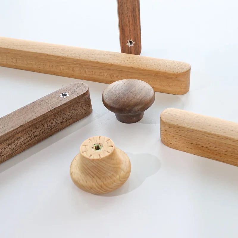 Modern Nordic Solid Wood Cabinet Handles Eco-Friendly Child-Safe Drawer Pulls for Kids Room Furniture Wooden Cabinets Pull