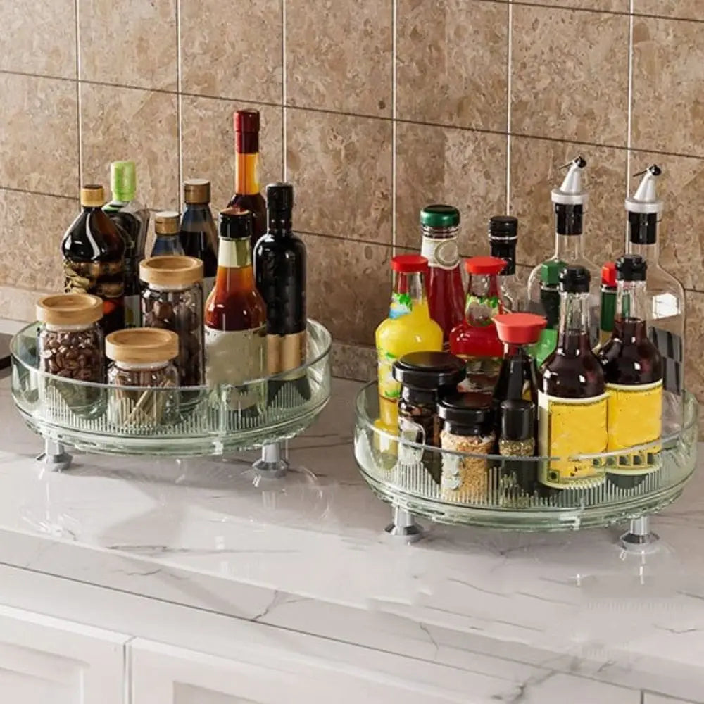 360°Rotating Rotating Spice Rack Clear Plastic Round Storage Tray Non-slip Base Space Saving Kitchen Storage Rack Countertop Use