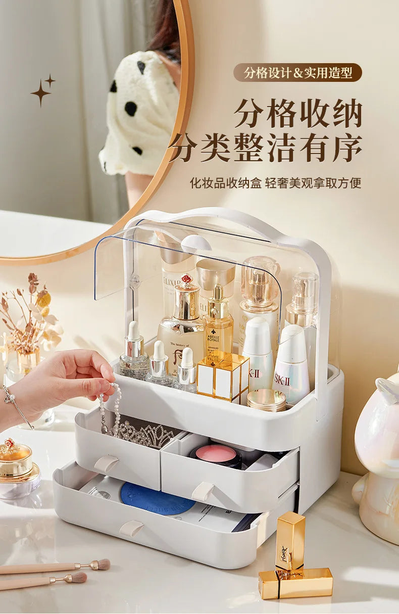 Cosmetic Organizer Countertop Organizer For Dresser With Lid And Drawer Countertop Waterproof And Dustproof Skin Care Organizer