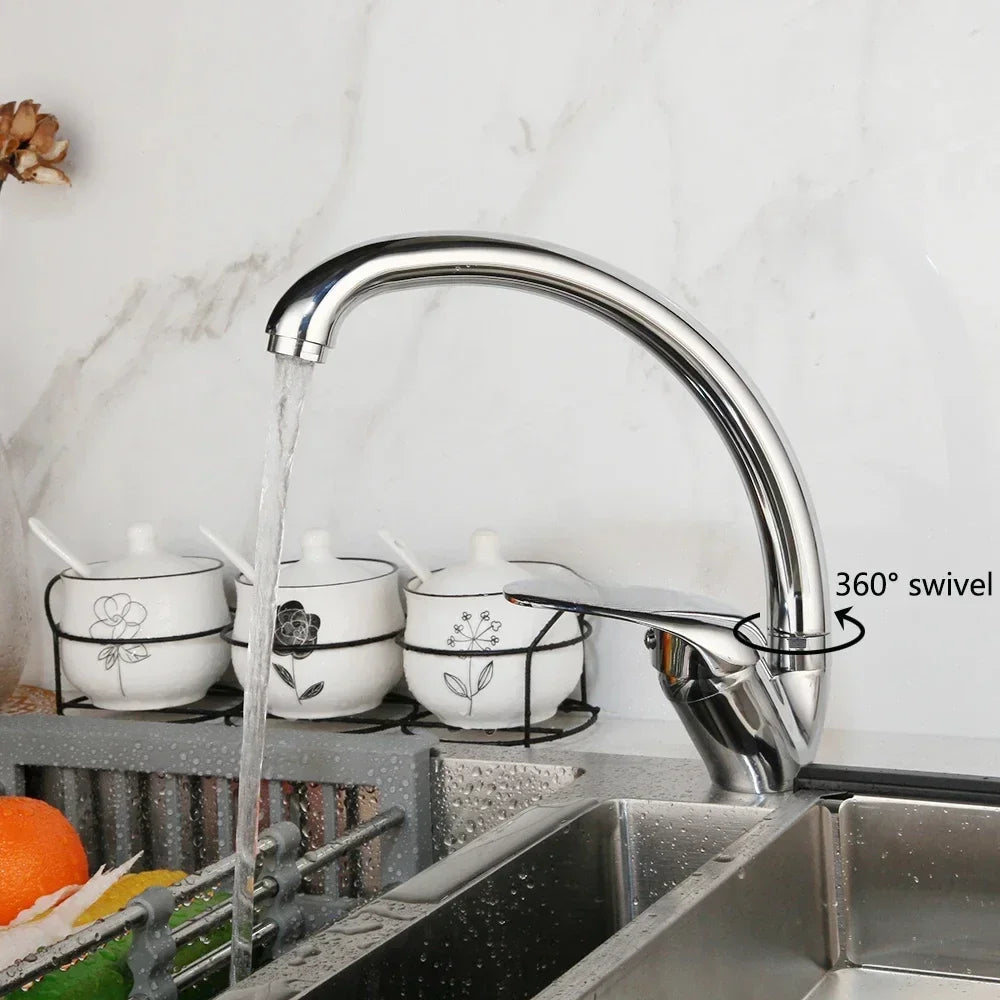 Stainless Steel Sink Faucet Hot and Cold Mixing Tap Kitchen Faucets Household Single Handle Rotation WashBasin Tap Deck Mounted