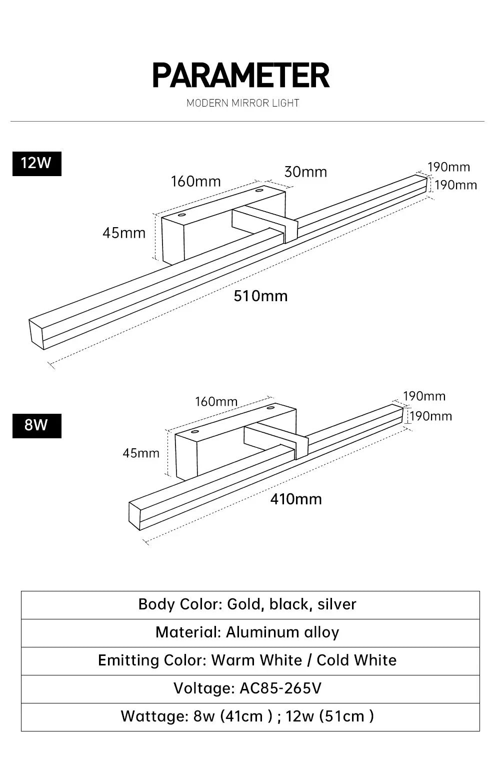Bathroom Wall Lamp Led Bathroom Lights Mirror Wall Lamp  AC90-265V Waterproof Wall Sconce Lamp for Bathroom Wall Light Fixture