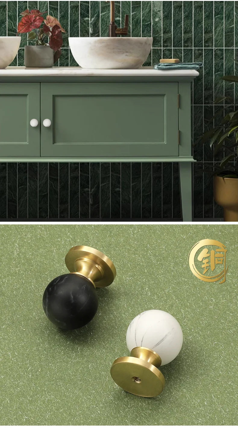 Brass Kitchen Cabinet Handles White Black Ball Drawer Knobs Modern Simple Wardrobe Cupboard Pulls Marble Furniture Handles