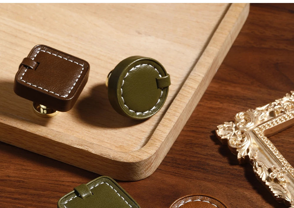 Modern minimalist wardrobe door handle drawer cabinet handmade leather small handle cabinet single hole gold handle set
