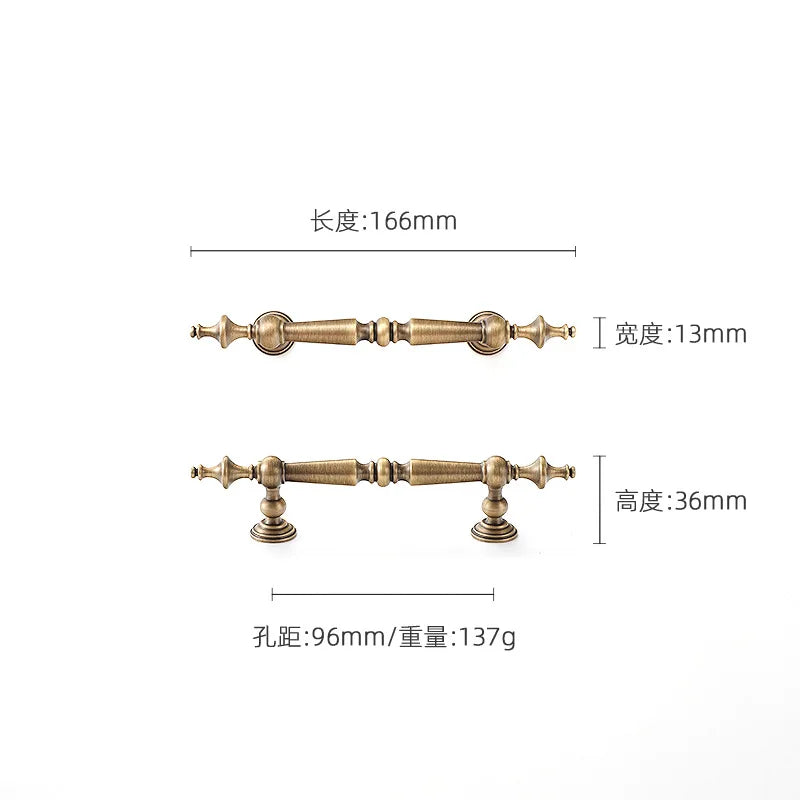 High-end Antique Bronze Door Handles and Knobs Solid Brass Antique Drawer Pulls Kitchen Cupboard Handle Gold Cabinet Handles