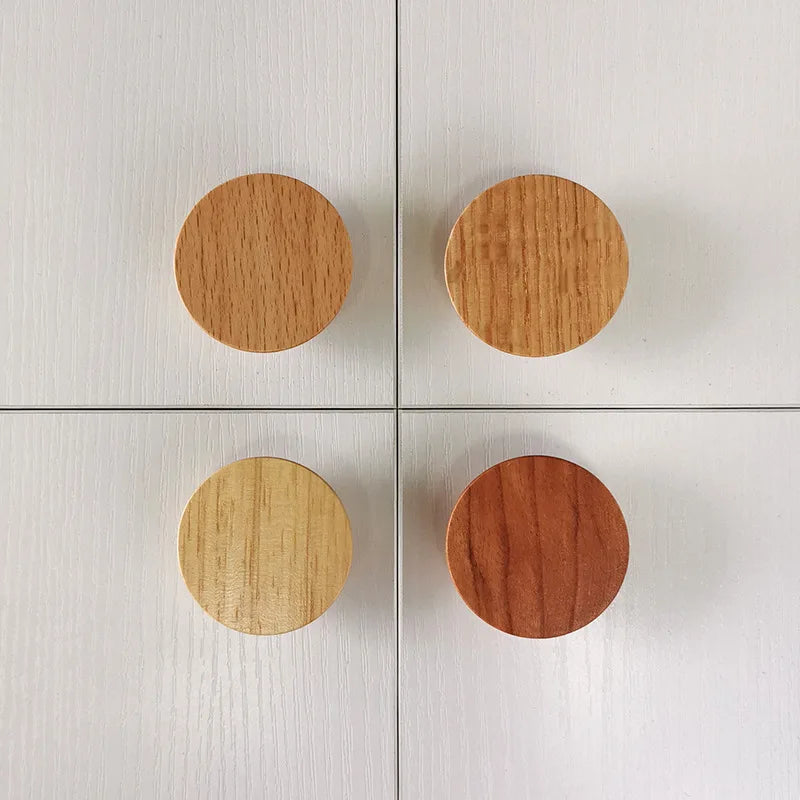 circular button handle modern cabinet handles solid wood home wardrobe drawer cabinet handle single hole wooden handle