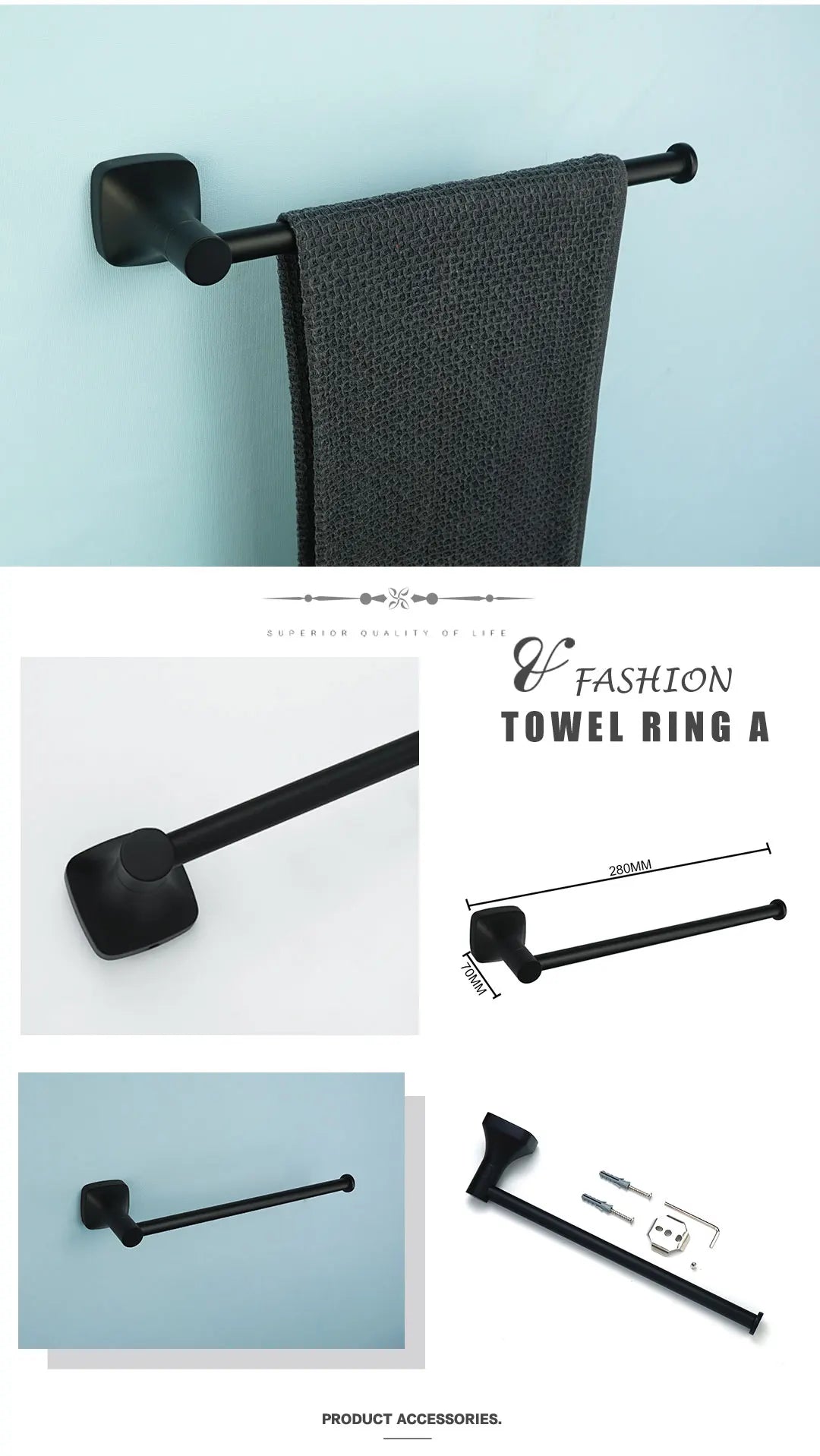 Black Bathroom Accessories Stainless Steel Wall Mounted Bath Towel Holder Robe Hook Toilet Brush Paper Towel Holder Pendant