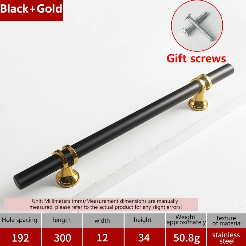 Modern Black Gold Cabinet Handles - Solid Drawer Knobs For Kitchen Furniture With Zinc Alloy Material