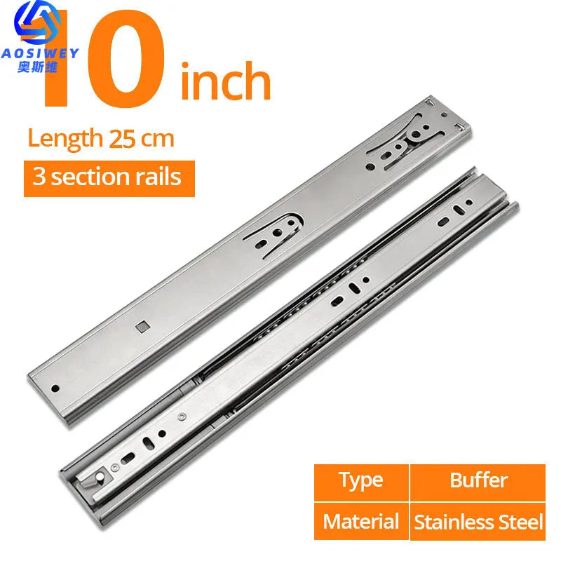 Buffer Damper Rails 10"-22" Stainless Steel Cabinet Slides Soft Close Three-Section Drawer Rails Drawer Slides Hardware