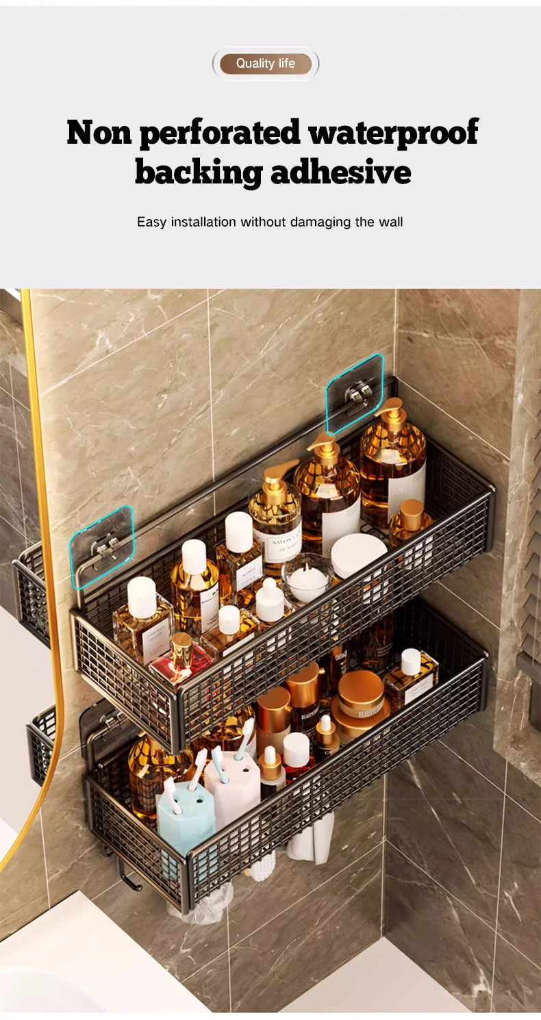 Bathroom Storage Rack Non Perforated Wall Mounted Towel And Toiletries Storage Rack Restroom Storage